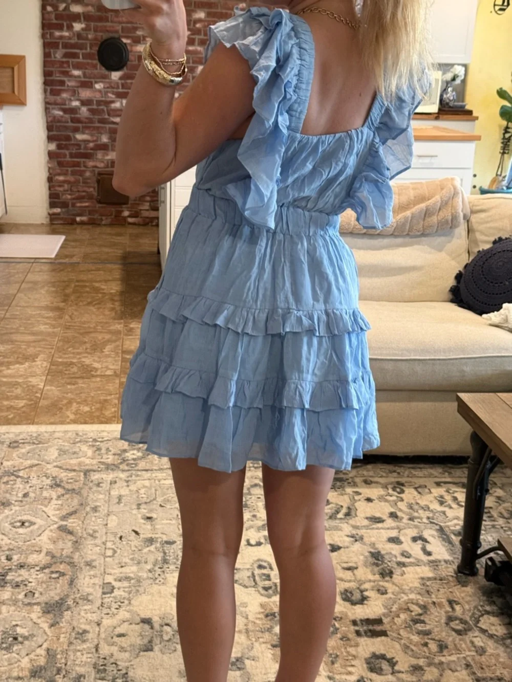Mustard Seed Light Blue Ruffle Tiered Mini Dress - Picture 2 of 4